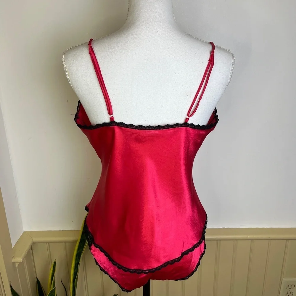Vintage Christian Dior Lingerie Set Cami Panties Red Satin Lace 70s Coquette - Picture 2 of 16